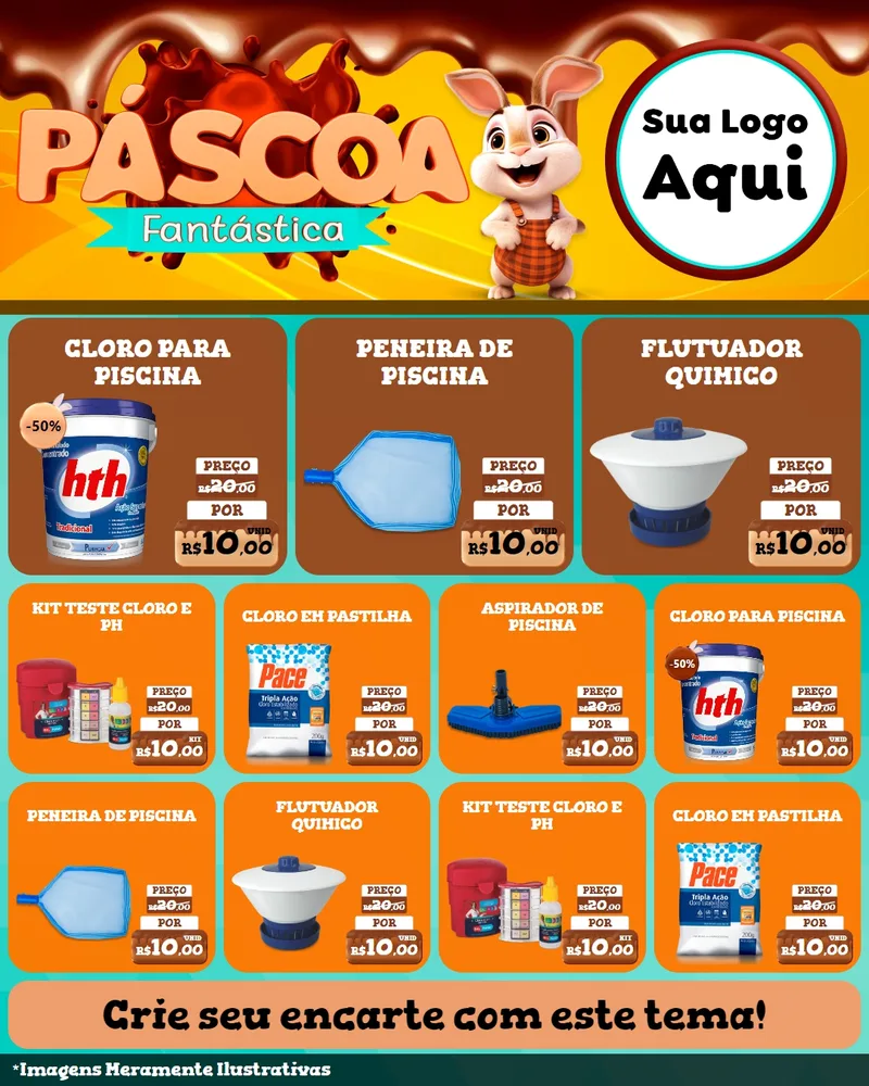 Modelo de Rede Social para Feed Instagram com o tema Páscoa Fantástica para Produtos para Piscina