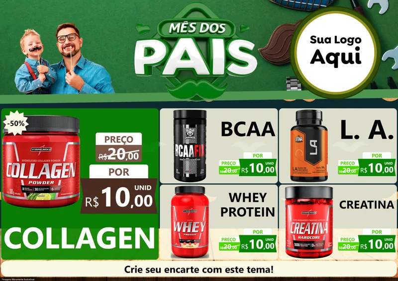 Modelo de Encarte para Encarte A4 Horizontal com o tema Mês dos Pais para Suplementos alimentares