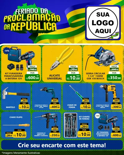 Modelo de Rede Social para Feed Instagram com o tema Feriado da Proclamação da República para Maquinas e Ferramentas