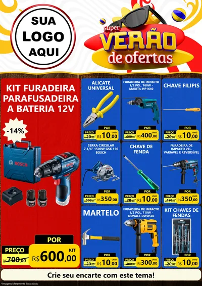 Modelo de Encarte para Encarte A4 Vertical com o tema Super Verão de Ofertas para Maquinas e Ferramentas