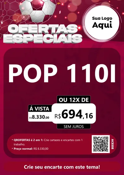 Modelo de Cartaz para Cartaz A4 Vertical com o tema Ofertas Especiais - Futebol para Concessionaria de Motos