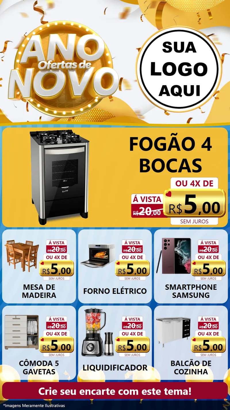 Modelo de Rede Social para Stories com o tema Ofertas de Ano Novo para Móveis e Eletro