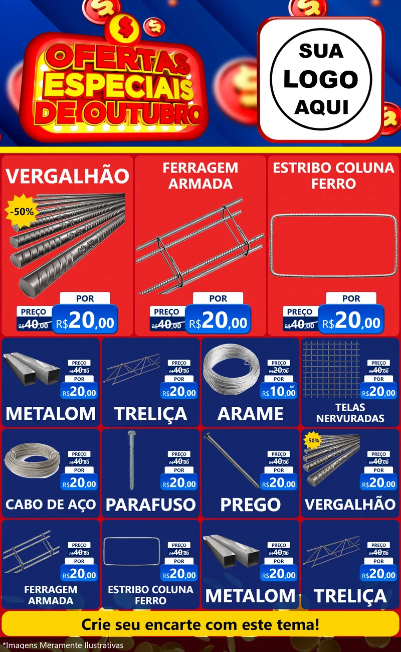 Modelo de Encarte para Encarte Grande com o tema Ofertas Especiais de Outubro para Ferragens