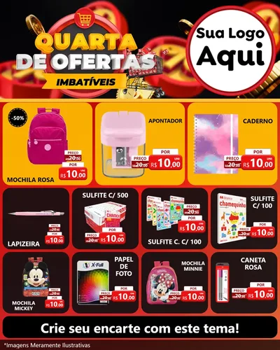 Modelo de Rede Social para Feed Instagram com o tema Quarta de Ofertas Imbatíveis para Papelaria