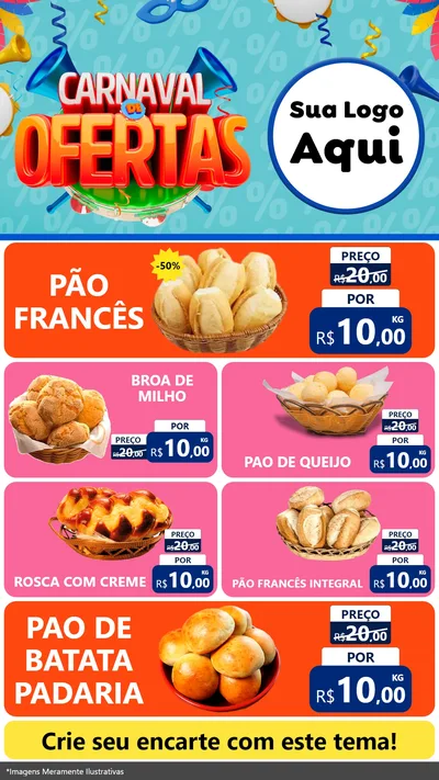Modelo de TV para TV Vertical com o tema Carnaval de Ofertas para Padaria