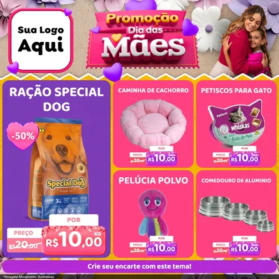 Modelo de Rede Social para Feed Facebook com o tema Promoção Dia das Mães para Pet Shop