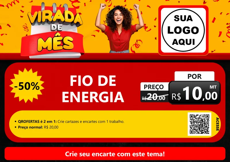Modelo de Cartaz para Cartaz A4 Horizontal com o tema Virada de Mês para Materiais Elétricos