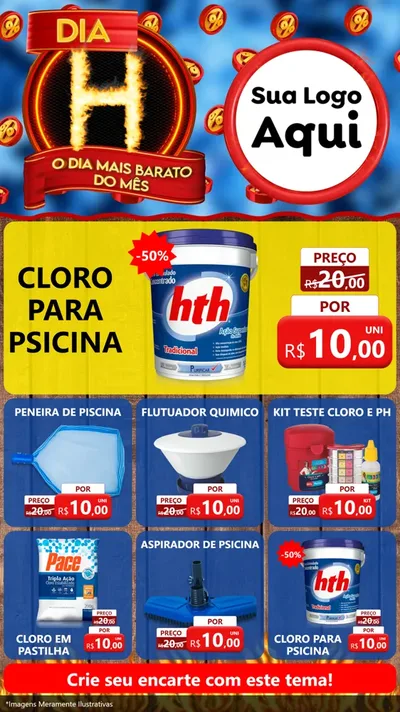 Modelo de Rede Social para Stories com o tema Dia H - O Dia Mais Barato Do Mês para Produtos para Piscina