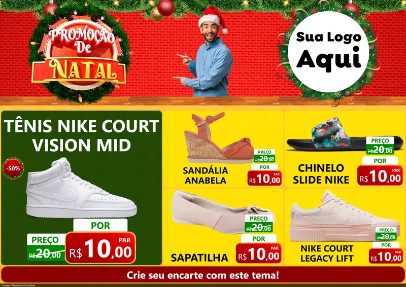 Modelo de Encarte para Encarte A4 Horizontal com o tema Promoção de Natal para Calçados