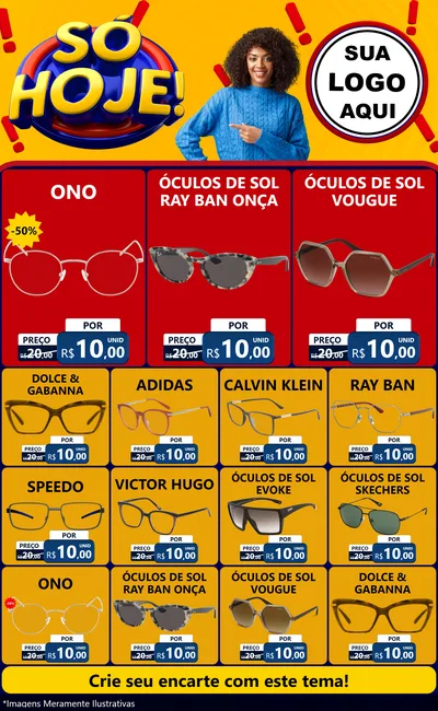 Modelo de Encarte para Encarte Grande com o tema Só Hoje! para Óticas