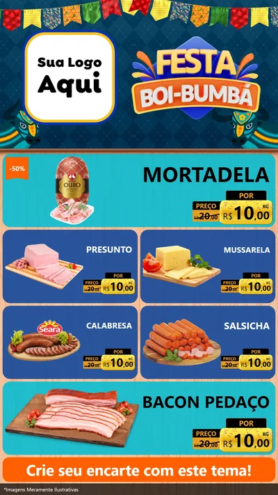 Modelo de TV para TV Vertical com o tema Festa Boi Bumbá para Frios e Laticínios