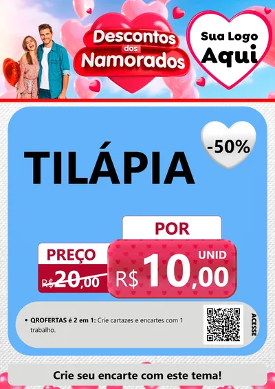 Modelo de Cartaz para Cartaz A4 Vertical com o tema Descontos dos Namorados para Peixaria