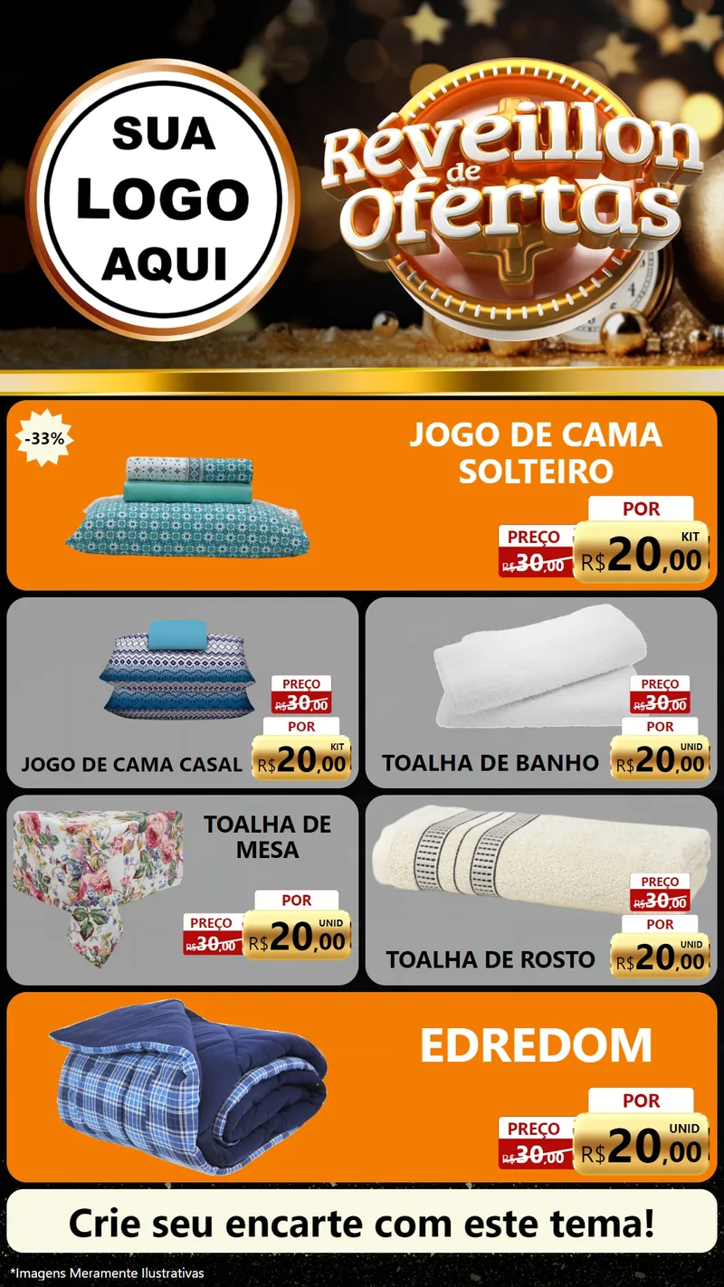 Modelo de TV para TV Vertical com o tema Réveillon de Ofertas para Cama, Mesa e Banho