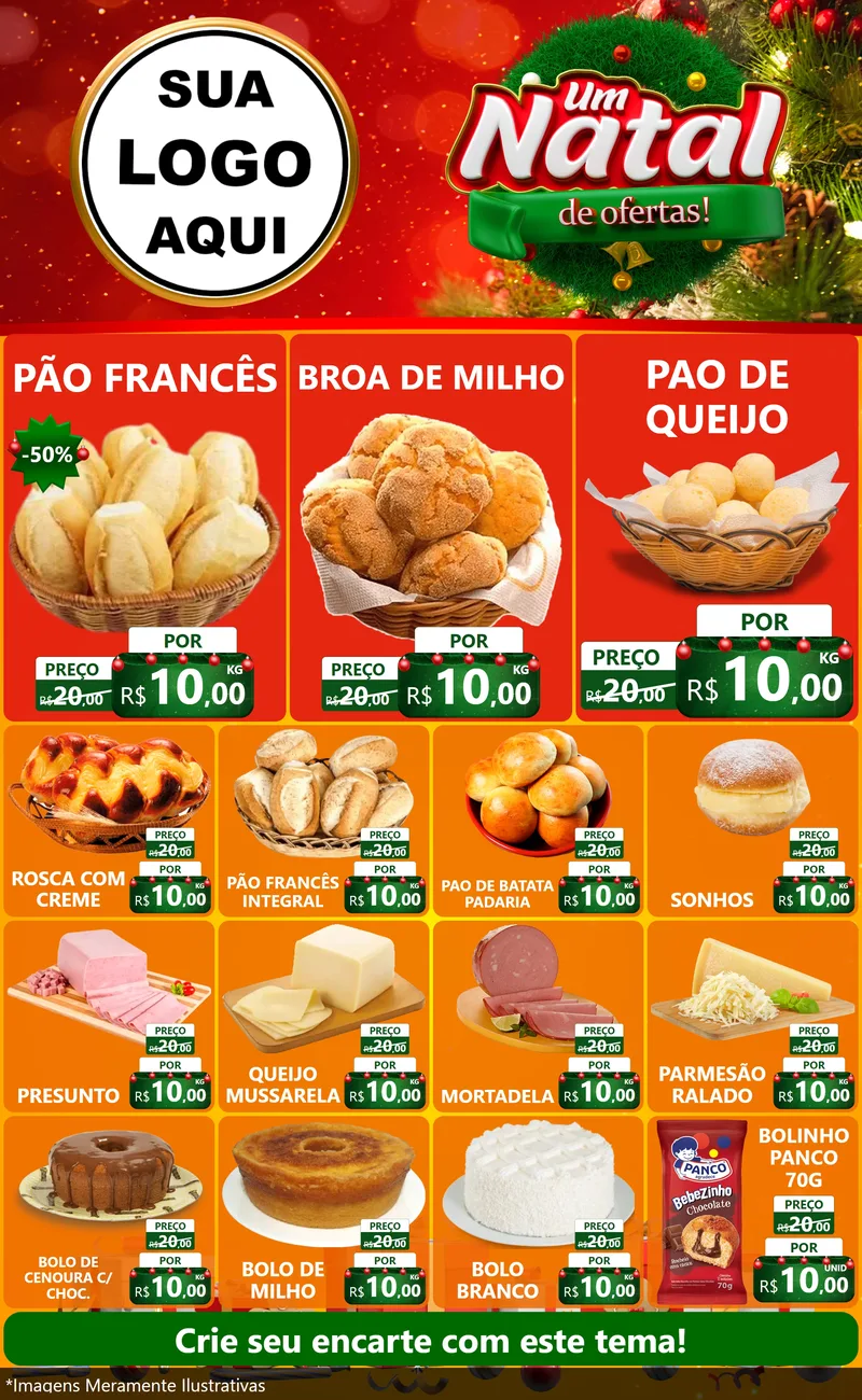 Modelo de Encarte para Encarte Grande com o tema Um Natal de Ofertas para Padaria
