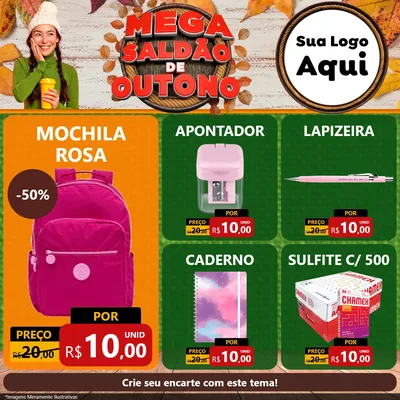 Modelo de Rede Social para Feed Facebook com o tema Mega Saldão de Outono para Papelaria