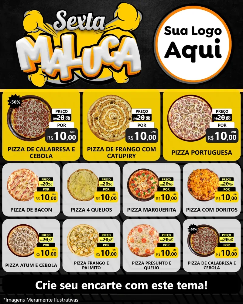 Modelo de Rede Social para Feed Instagram com o tema Sexta Maluca para Pizzaria