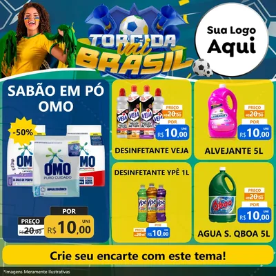 Modelo de Rede Social para Feed Facebook com o tema Torcida Vai Brasil - Copa para Produtos de Limpeza