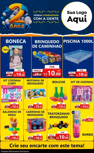 Modelo de Encarte para Encarte Grande com o tema Aniversário de 2 anos para Brinquedos
