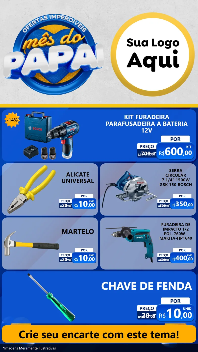 Modelo de TV para TV Vertical com o tema Ofertas Imperdíveis Mês Do Papai para Maquinas e Ferramentas