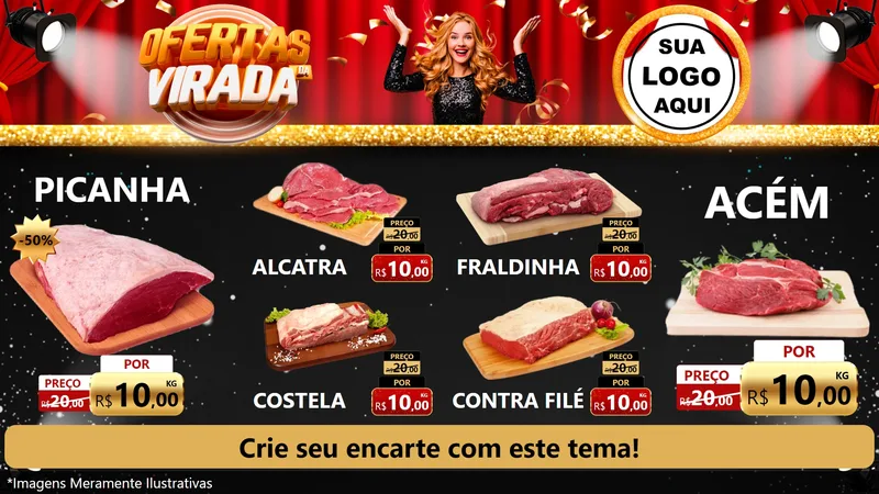 Modelo de TV para TV Horizontal com o tema Ofertas da Virada para Açougue