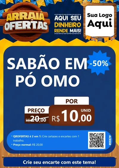 Modelo de Cartaz para Cartaz A4 Vertical com o tema Arraiá de Ofertas - Junina para Produtos de Limpeza