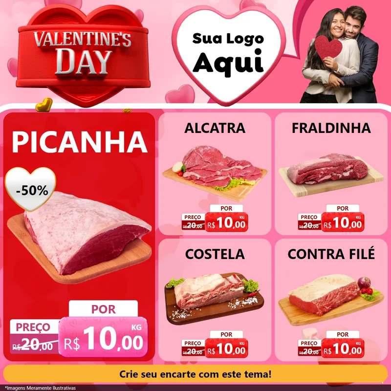 Modelo de Rede Social para Feed Facebook com o tema Valentine's Day para Açougue