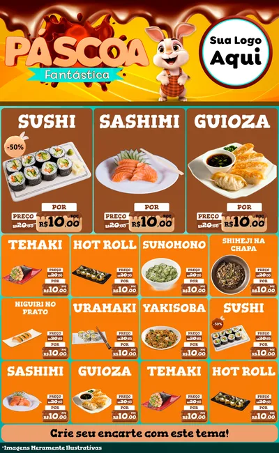 Modelo de Encarte para Encarte Grande com o tema Páscoa Fantástica para Comida japonesa