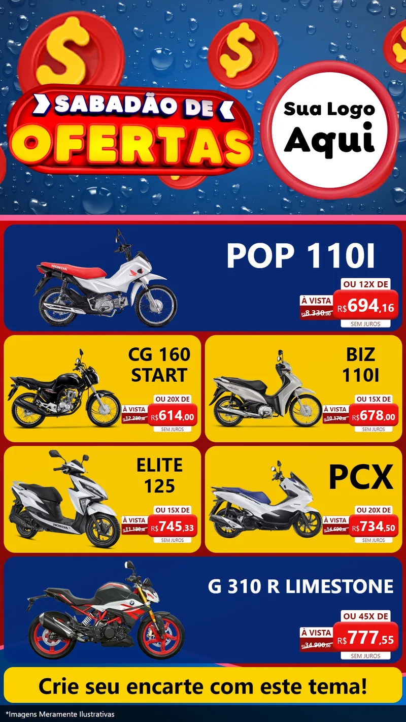 Modelo de TV para TV Vertical com o tema Sabadão de Ofertas para Concessionaria de Motos