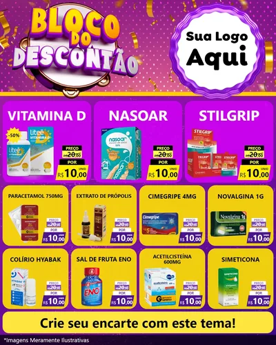Modelo de Rede Social para Feed Instagram com o tema Bloco do Descontão para Farmácia
