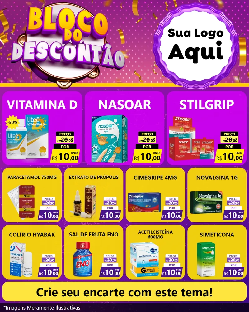 Modelo de Rede Social para Feed Instagram com o tema Bloco do Descontão para Farmácia