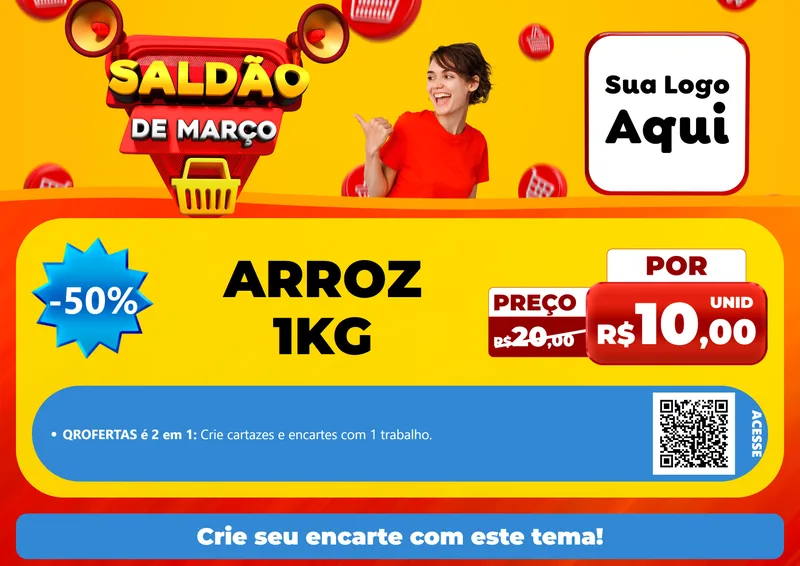 Modelo de Cartaz para Cartaz A4 Horizontal com o tema Saldão de Março para Supermercado