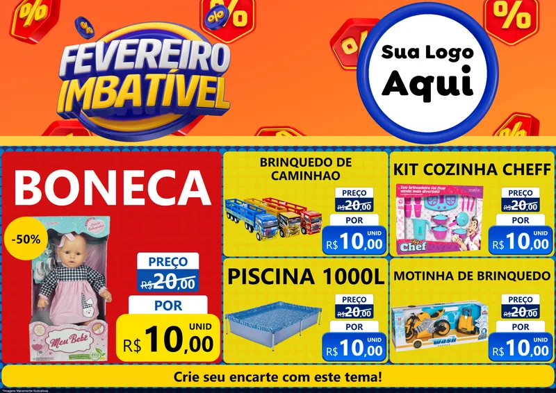 Modelo de Encarte para Encarte A4 Horizontal com o tema Fevereiro Imbatível para Brinquedos