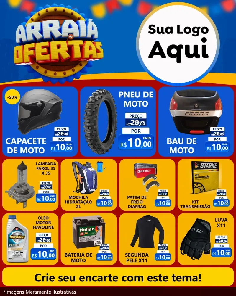 Modelo de Rede Social para Feed Instagram com o tema Arraiá de Ofertas - Junina para Moto peças