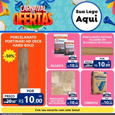 Modelo de Rede Social para Feed Facebook com o tema Carnaval de Ofertas para Pisos e revestimentos