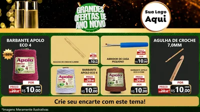 Modelo de TV para TV Horizontal com o tema Grandes Ofertas de Ano Novo para Armarinho e Aviamentos