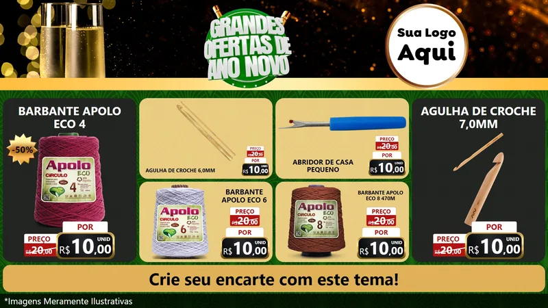 Modelo de TV para TV Horizontal com o tema Grandes Ofertas de Ano Novo para Armarinho e Aviamentos