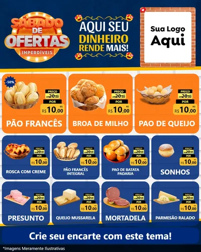 Modelo de Rede Social para Feed Instagram com o tema Sábado de Ofertas Imperdíveis para Padaria