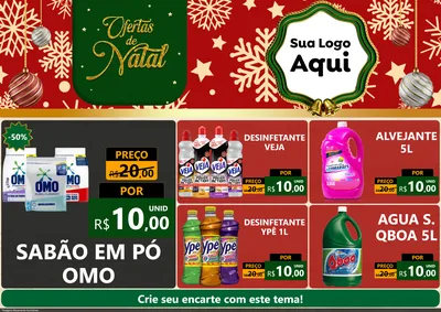 Modelo de Encarte para Encarte A4 Horizontal com o tema Natal de Ofertas para Produtos de Limpeza
