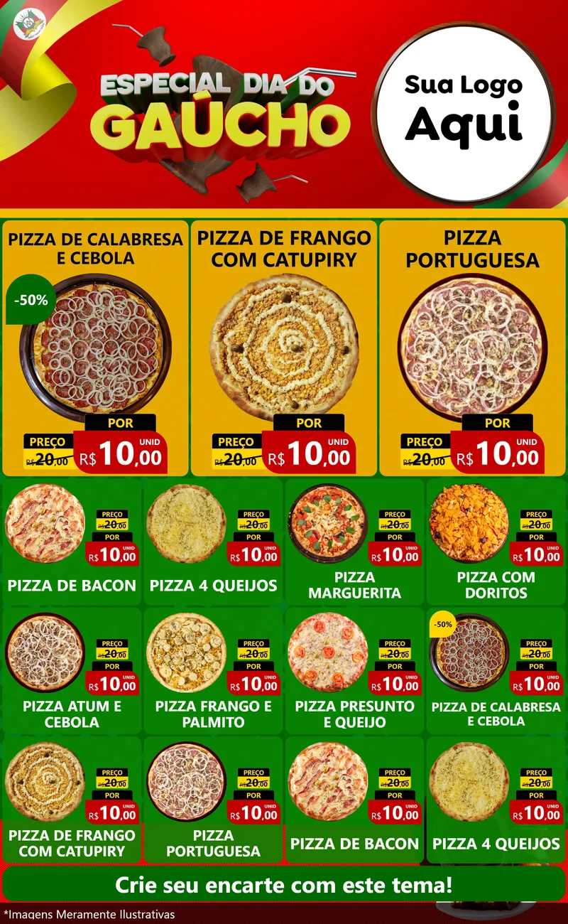 Modelo de Encarte para Encarte Grande com o tema Especial Dia do Gaúcho para Pizzaria