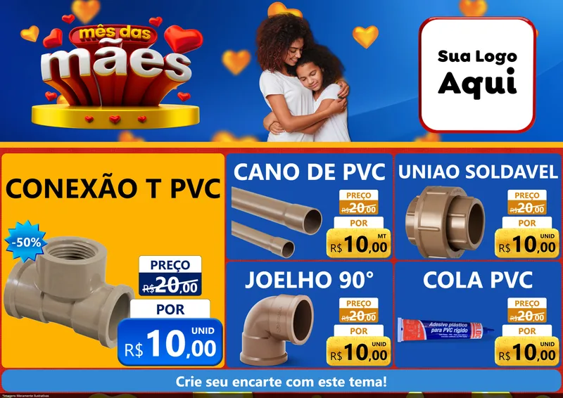 Modelo de Encarte para Encarte A4 Horizontal com o tema Mês das Mães para Tubos e conexões