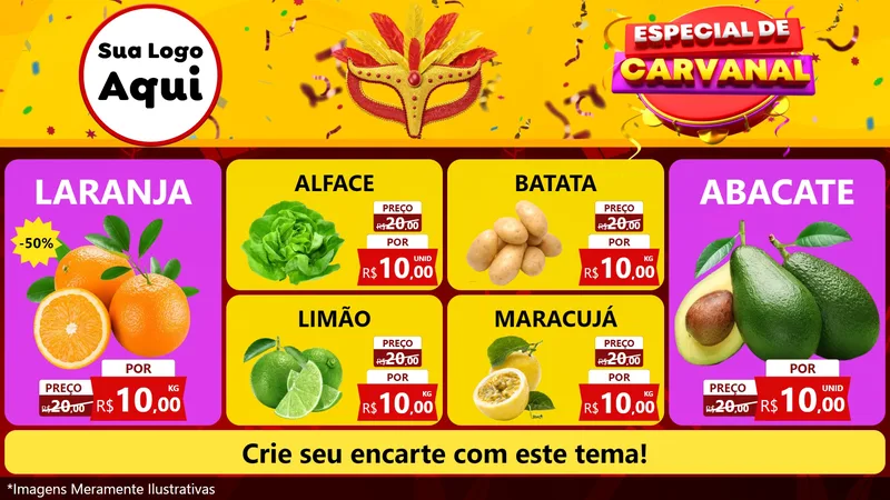 Modelo de TV para TV Horizontal com o tema Especial de Carnaval para Hortifrúti