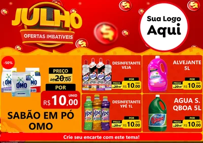Modelo de Encarte para Encarte A4 Horizontal com o tema Julho Ofertas Imbatíveis para Produtos de Limpeza