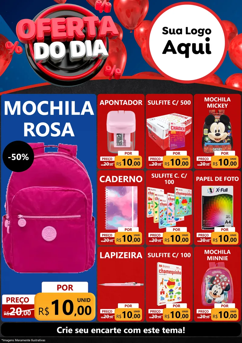 Modelo de Encarte para Encarte A4 Vertical com o tema Oferta do Dia para Papelaria