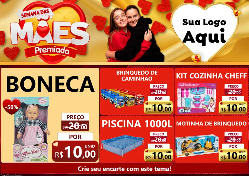 Modelo de Encarte para Encarte A4 Horizontal com o tema Semana das Mães Premiada para Brinquedos