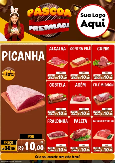 Modelo de Encarte para Encarte A4 Vertical com o tema Páscoa Premiada para Açougue
