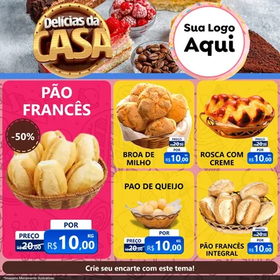 Modelo de Rede Social para Feed Facebook com o tema Delícias da Casa para Padaria