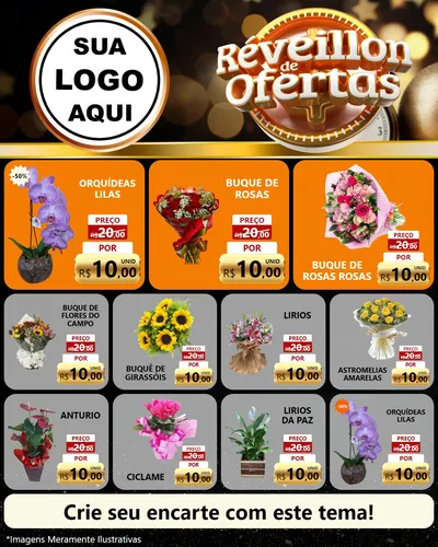 Modelo de Rede Social para Feed Instagram com o tema Réveillon de Ofertas para Floricultura e jardim