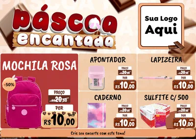 Modelo de Encarte para Encarte A4 Horizontal com o tema Páscoa Encantada para Papelaria