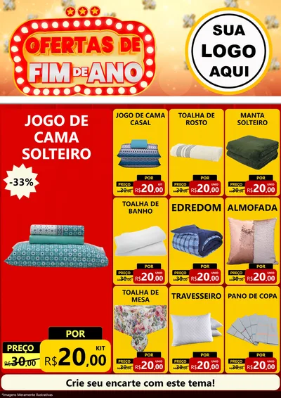Modelo de Encarte para Encarte A4 Vertical com o tema Ofertas de Fim de Ano para Cama, Mesa e Banho