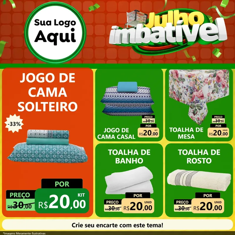 Modelo de Rede Social para Feed Facebook com o tema Julho Imbatível para Cama, Mesa e Banho